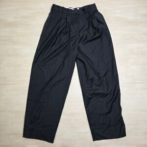 House of Dagmar Pleated Wide Leg Trousers Black Wool Blend Size 36 Portugal